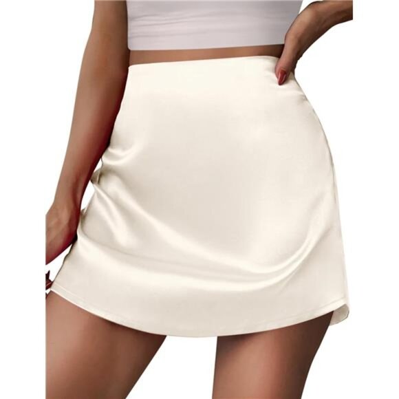 Womens Mini Skirts High Waisted Skirts Stain Beige - Picture 1 of 5